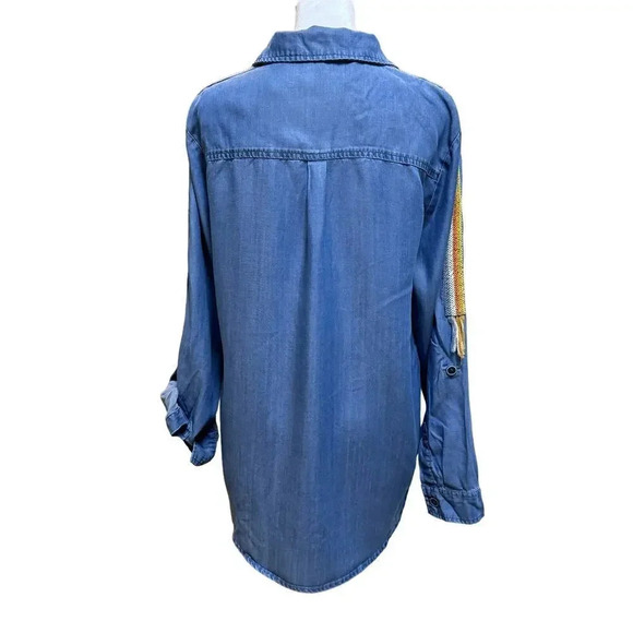 Dear John Alyssa Chambray Button Up Shirt Embroidered Fringe Sleeves Size Small - Picture 3 of 9